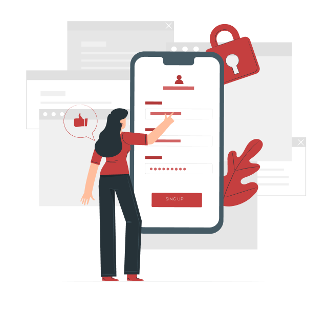 Illustration of a person interacting with a mobile app